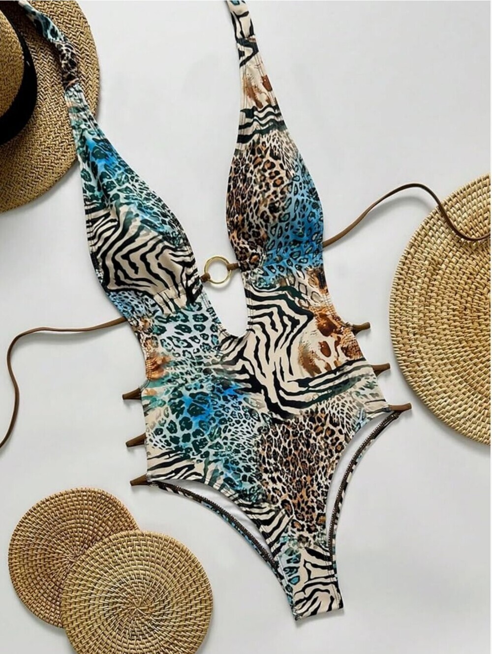 Sexy Animal Print Plunge One-Piece Cheeky High Sides - Picture 3 of 11